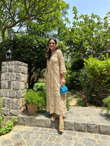 Mitaliwadhwa Beige cotton schiffli dress