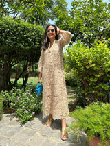 Mitaliwadhwa Beige cotton schiffli dress