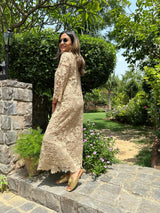 Mitaliwadhwa Beige cotton schiffli dress