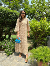 Mitaliwadhwa Beige cotton schiffli dress