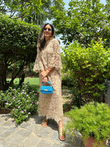 Mitaliwadhwa Beige cotton schiffli dress