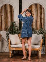 Mitaliwadhwa Blue Sequin Denim Shorts and Jacket set