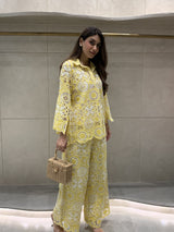 Mitaliwadhwa Co-ord Set Yellow Cotton Cutwork Co-ord Set
