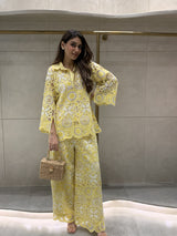 Mitaliwadhwa Co-ord Set Yellow Cotton Cutwork Co-ord Set