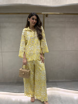 Mitaliwadhwa Co-ord Set Yellow Cotton Cutwork Co-ord Set