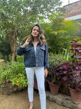 Mitaliwadhwa Dark blue sequins denim jacket