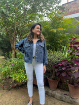 Mitaliwadhwa Dark blue sequins denim jacket