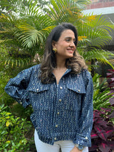 Mitaliwadhwa Dark blue sequins denim jacket