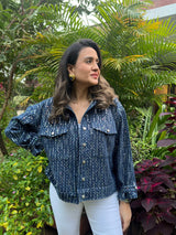 Mitaliwadhwa Dark blue sequins denim jacket