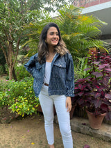 Mitaliwadhwa Dark blue sequins denim jacket