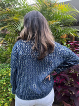 Mitaliwadhwa Dark blue sequins denim jacket