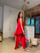 Mitaliwadhwa Festive set with attached dupatta-Red