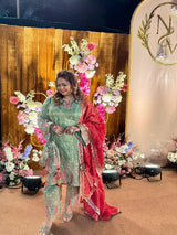 Mitaliwadhwa Green Tissue 3 pc set with dupatta