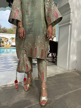 Mitaliwadhwa Green Tissue 3 pc set with dupatta