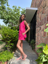 Mitaliwadhwa Hot Pink Linen Coat Set with Shorts