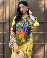 Mitaliwadhwa Kurta Pajama Set Jasnoor Anand in Exclusive Print Yellow Kurta Pajama Set