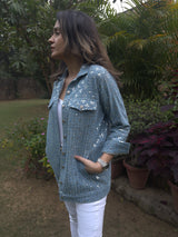 Mitaliwadhwa Light blue sequins denim shirt