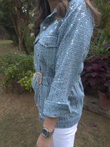 Mitaliwadhwa Light blue sequins denim shirt