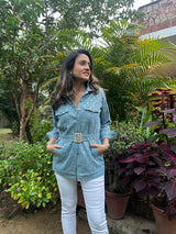 Mitaliwadhwa Light blue sequins denim shirt