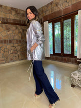 Mitaliwadhwa Metallic Silver wind-cheater