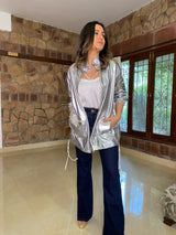 Mitaliwadhwa Metallic Silver wind-cheater
