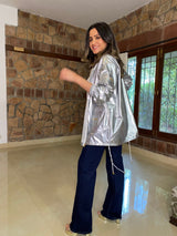 Mitaliwadhwa Metallic Silver wind-cheater