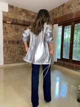 Mitaliwadhwa Metallic Silver wind-cheater