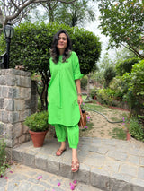 Mitaliwadhwa Neon Green Cotton KP set