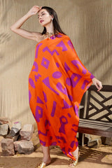 Mitaliwadhwa orange and purple one shoulder dress