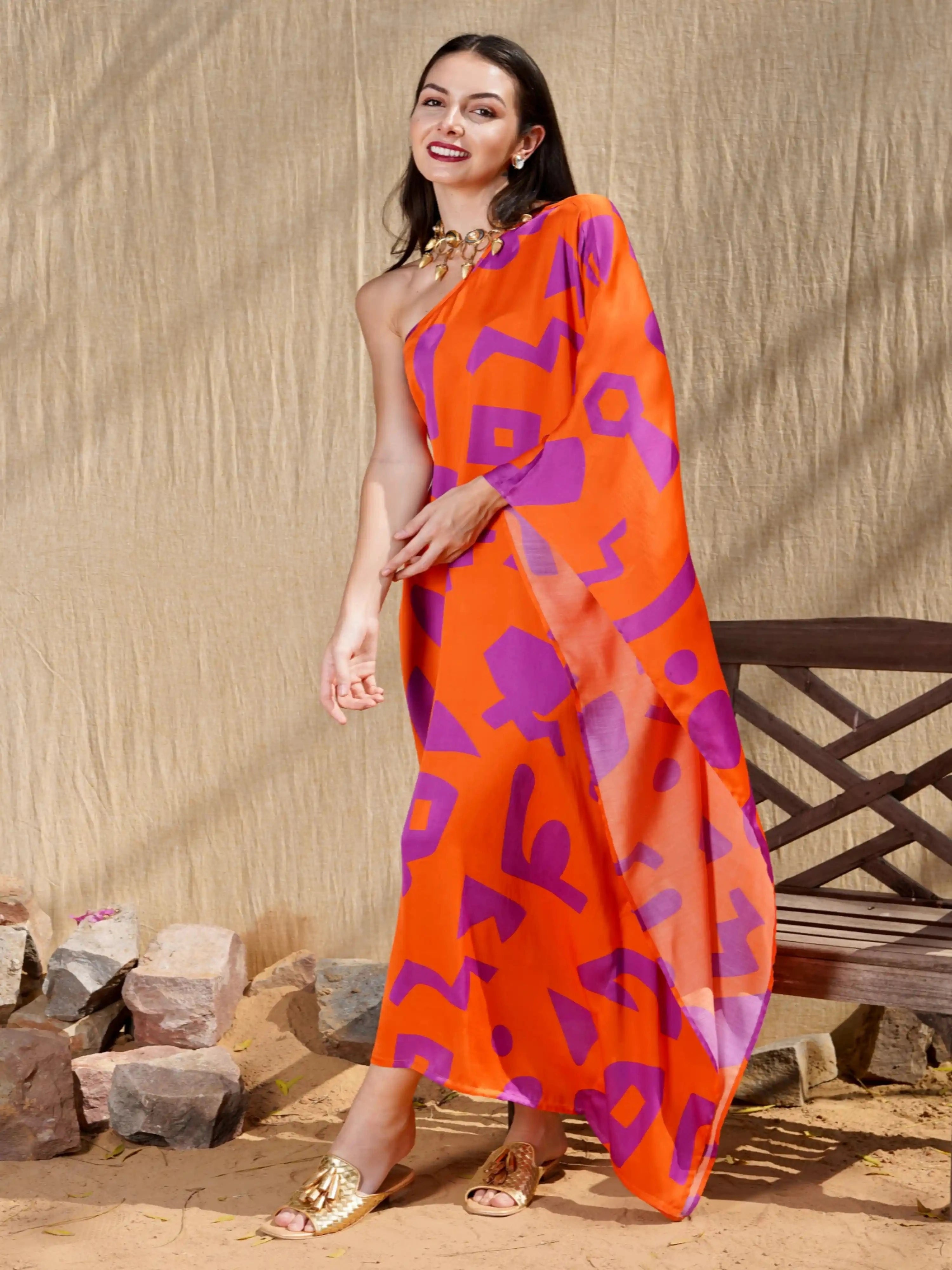 orange and purple one shoulder dress – Tasuvure X MW