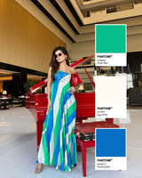Mitaliwadhwa Prerna Mehra in Blue Green and white stripe maxi