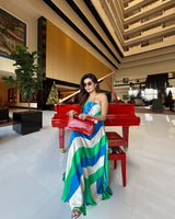 Mitaliwadhwa Prerna Mehra in Blue Green and white stripe maxi