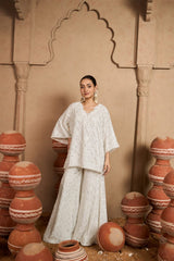 Mitaliwadhwa Sharara Set Sequin Kaftan Top With Sharara Set - White