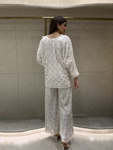 Mitaliwadhwa Sharara Set Sequin Kaftan Top With Sharara Set - White