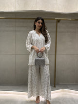 Mitaliwadhwa Sharara Set Sequin Kaftan Top With Sharara Set - White