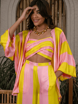 Mitaliwadhwa Sunshine yellow and pink stripe 3PC Set