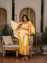 Mitaliwadhwa Sunshine yellow and pink stripe 3PC Set