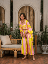 Mitaliwadhwa Sunshine yellow and pink stripe 3PC Set