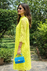 Mitaliwadhwa Yellow cotton schiffli dress