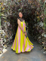 Mitaliwadhwa Yellow & Pink stripe maxi