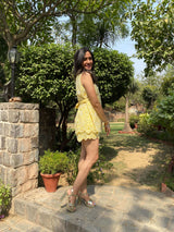 Mitaliwadhwa Yellow scallop shorts set