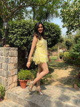Mitaliwadhwa Yellow scallop shorts set