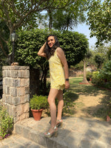 Mitaliwadhwa Yellow scallop shorts set