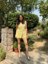 Mitaliwadhwa Yellow scallop shorts set