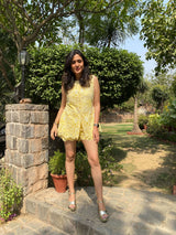 Mitaliwadhwa Yellow scallop shorts set
