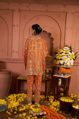 Tasuvure Aaina Adaa Mirror Work Kaftan Set - Orange