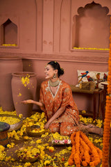 Tasuvure Aaina Adaa Mirror Work Kaftan Set - Orange