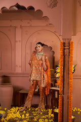 Tasuvure Aaina Adaa Mirror Work Kaftan Set - Orange