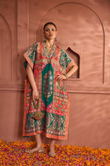 Tasuvure Banarasi Begum Embroidered Kaftan - Orange