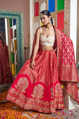Tasuvure Banarasi Begum Ghaghra And Chunni - Royal Red